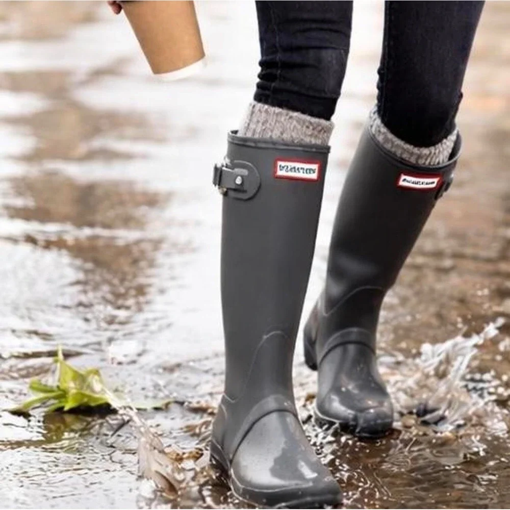 Hunter Original Tall Gloss Rain Boots Women Size 7 Slate Grey Waterproof